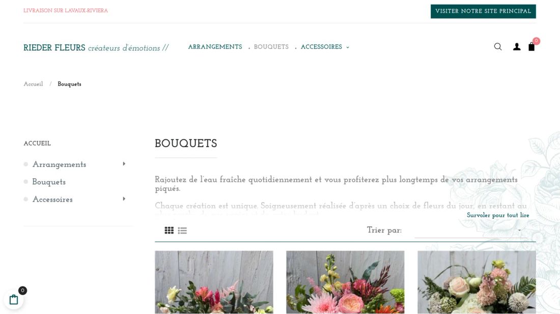 La catégorie bouquets, le catalogue en vitrine